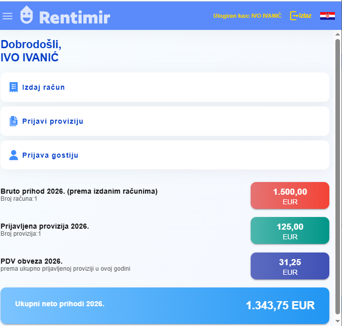 Prikaz aplikacije Rentimir